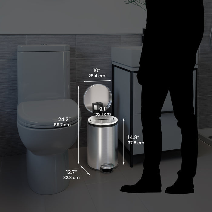 3.2 Gallon / 12 Liter SoftStep Round Step Pedal Trash Can dimensions