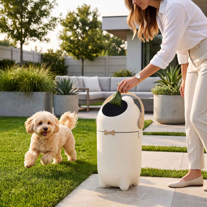 15 Liter / 4 Gallon Boho Ivory Pet Waste Receptacle with Ag+ Silver Ion Odor Blocking