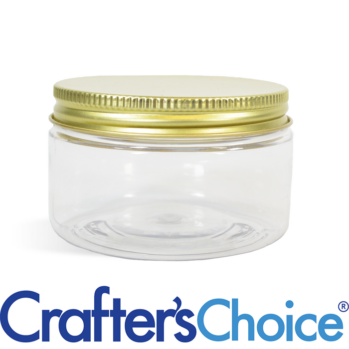 2 oz Clear Heavy Wall Jar & Gold Metal Top Set