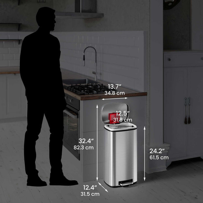 8 Gallon / 30 Liter SoftStep Step Pedal Trash Can dimensions