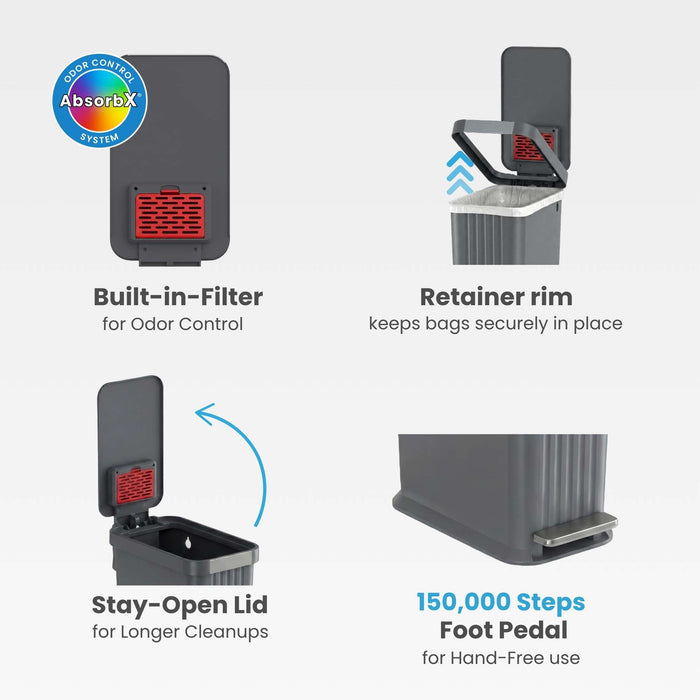 50 Liter / 13.2 Gallon SoftStep Elongated Step Pedal Baby Diaper Pail with AbsorbX Odor Filter (Matte Gray Plastic)