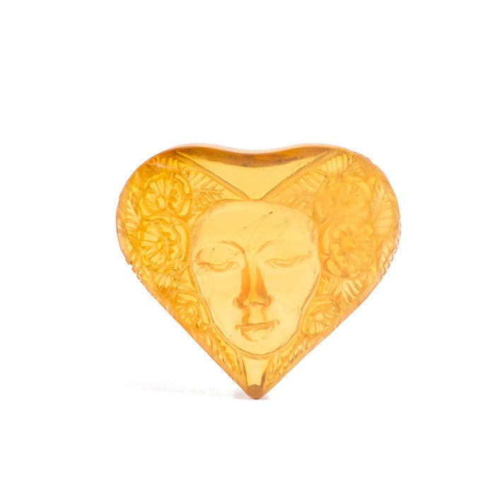 Amber Face in Floral Heart 14.08 Carat Natural Gemstone Carving