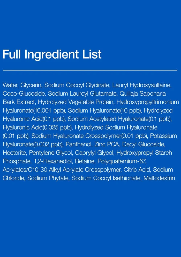 Full ingredient list on a blue background