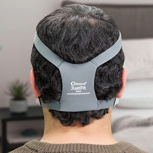 Back view of a man wearing an Aire Nasal CPAP Mask Headgear