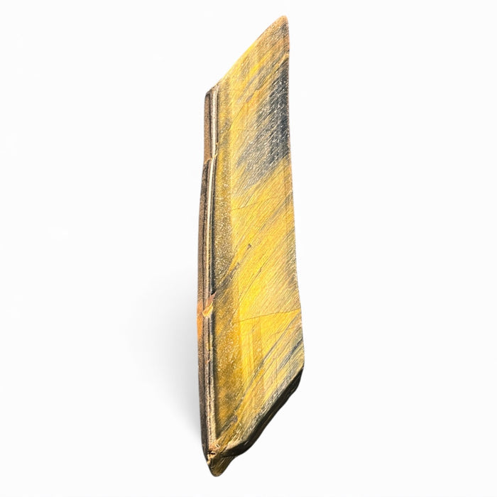 Hawkโs Eye gemstone slab with blue-gold shimmer