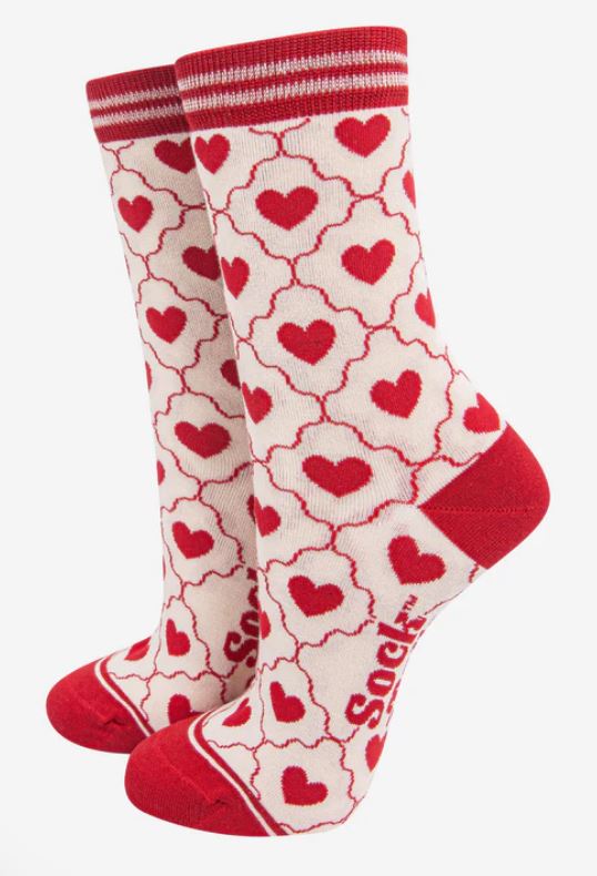 'Cream & Red Hearts' Women's Socks