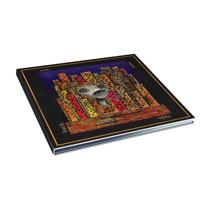 A hardcover book by Hail The Sun with vibrant cityscape cover art, showing a saxophonist amid tall buildings and a dark sky—ideal for jazz lovers or fans of the War Crimes Full Album Digital Download.