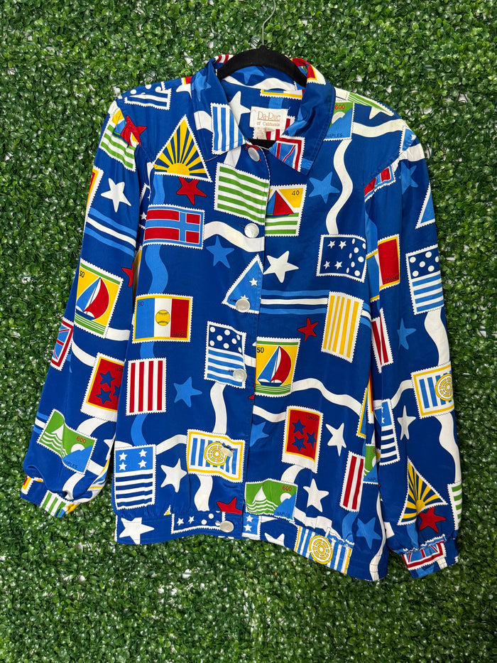 Da Rue of California Vintage Nautical Stamp Button Up Jacket