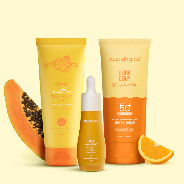 Daily Glow+ Combo (Glow+ Smoothie Face Wash + Glow+ Concentrate Face Serum + Glow+ Dewy Sunscreen)