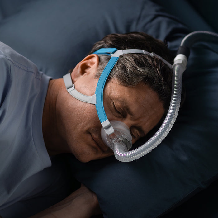 Man wearing a CPAP mask during sleep