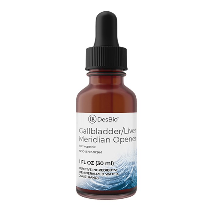 Bottle of DesBio Gallbladder/Liver Meridian Opener on a white background