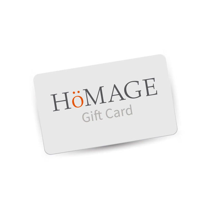 HรMAGE gift card with gray logo on a white card