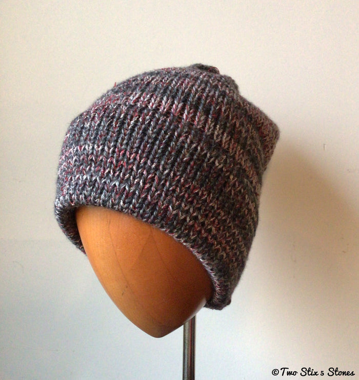 Grey & Red Tweed Knit Beanie