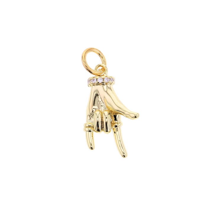 Gold-tone hand charm with clear crystal accents, loop for attachment