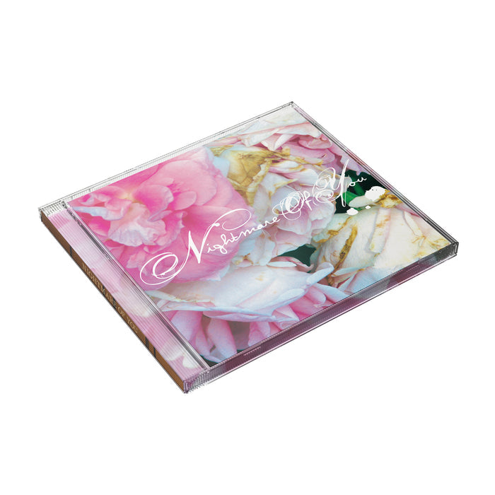 A CD case from Nightmare Of You with a cover of pink and white roses and the band's name in cursive, shown at an angle on a white background.