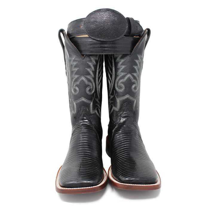 Ranchers Black Teju Lizard Square Toe Cowboy Boots