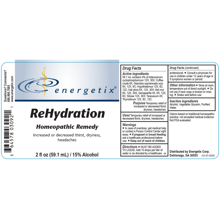 ReHydration is a homeopathic combination formula for the symptoms associated with fluid imbalances.