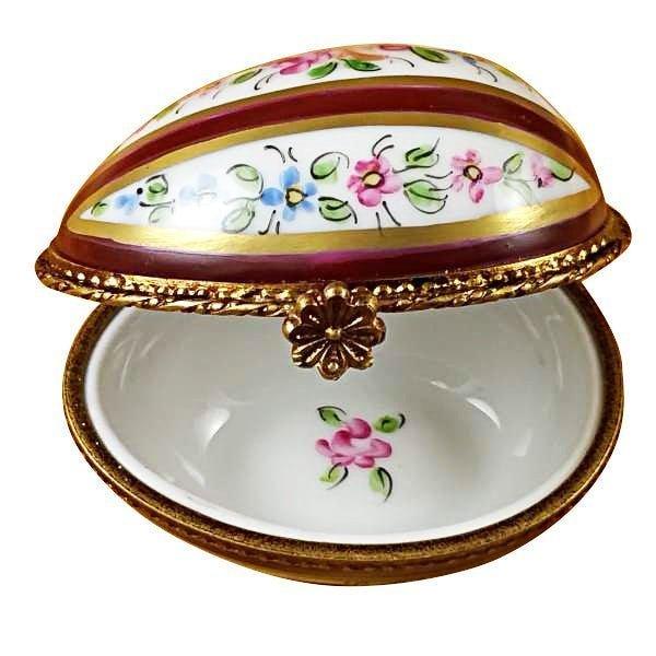Burgundy Striped Egg limoges box Porcelain Limoges French Trinket Box