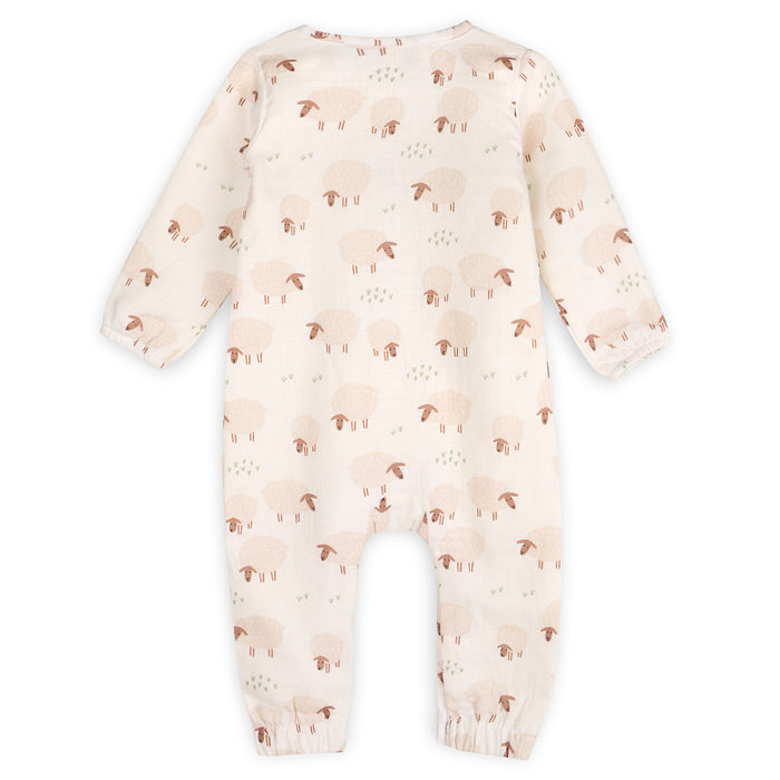 Sheep Long Sleeve Baby Button Jumpsuit (Organic Muslin)