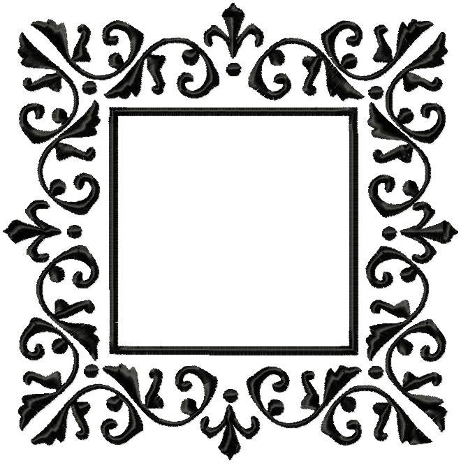 Square Damask Monogram Frame Machine Embroidery Design