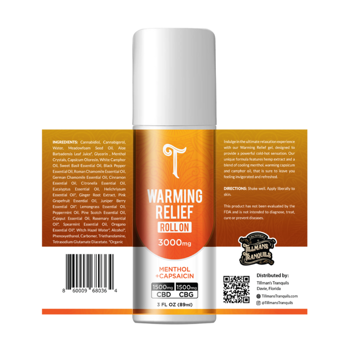 Tillmans Tranquils - CBD/CBG 3000mg Warming Relief Roll On – Menthol & Capsaicin