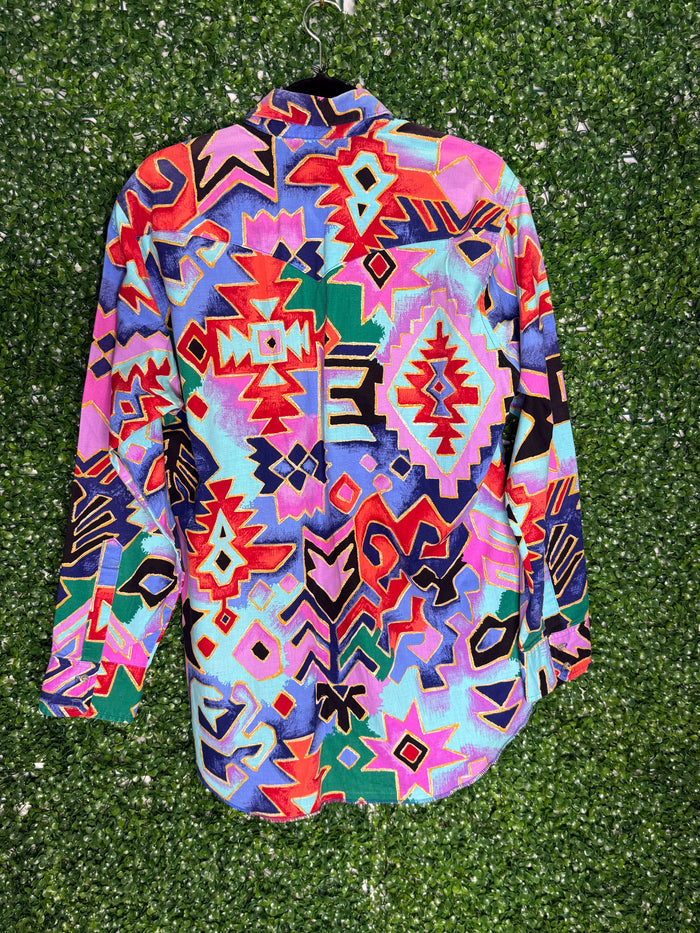 Vintage Aztec Patternec Wrangler Shirt Button Up
