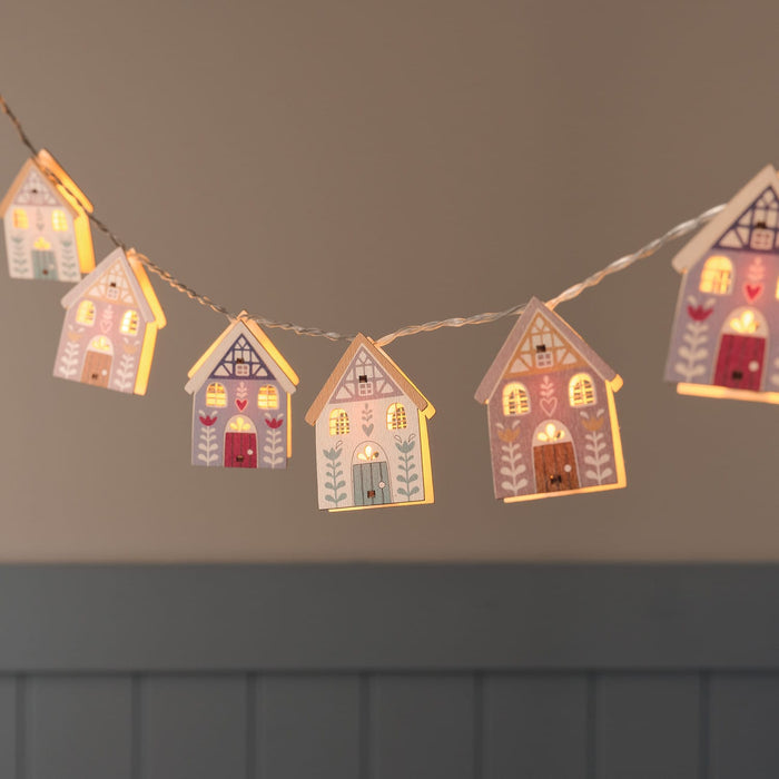 10 Autumnal House Wooden LED Fairy Lights