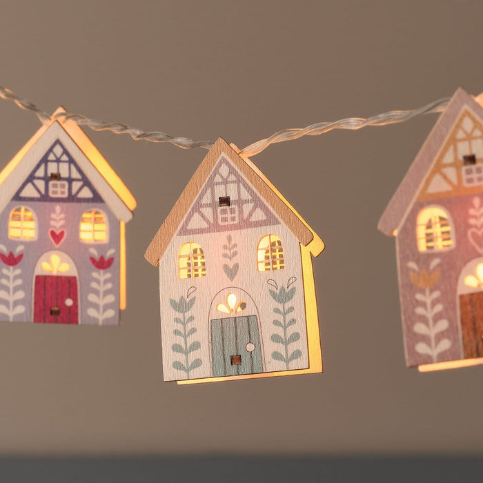 10 Autumnal House Wooden LED Fairy Lights
