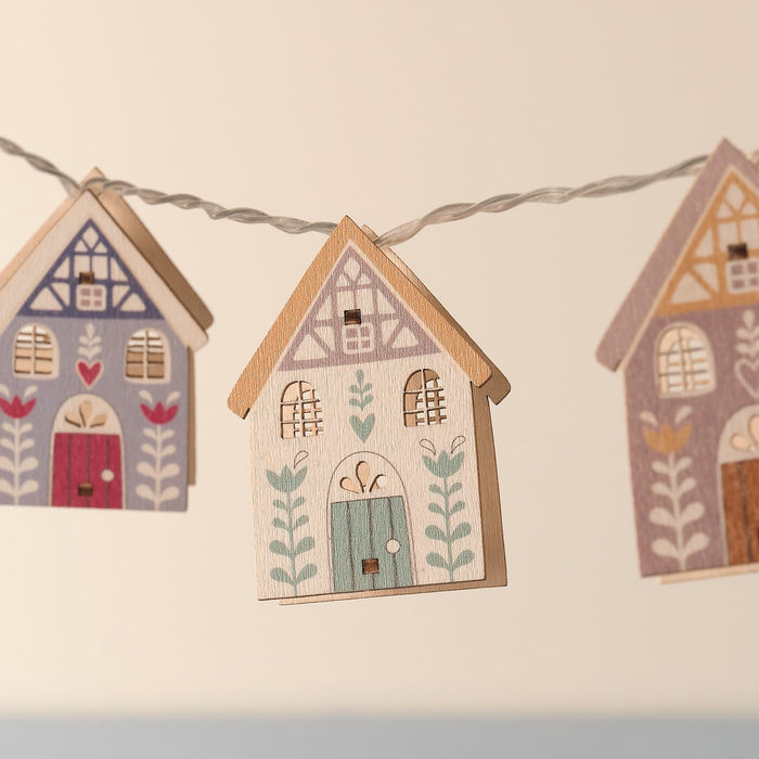 10 Autumnal House Wooden LED Fairy Lights