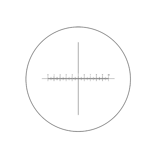 10mm/100 Div  X-Axis Cross Hair Scale Reticle ( Dia. 27mm), SKU RT20103192, three quarter front view