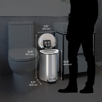 3 Gallon / 11.4 Liter SoftStep Semi-Round Step Pedal Trash Can dimensions
