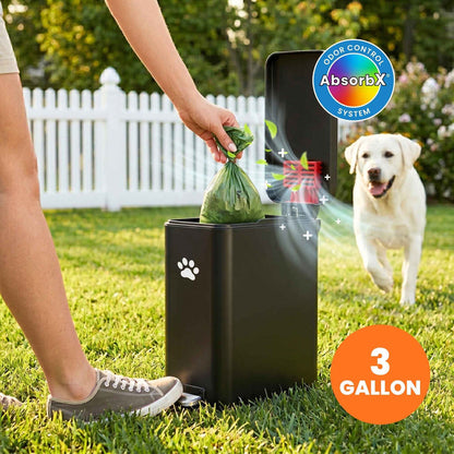 12 Liter / 3 Gallon SoftStep Matte Black Stainless Steel Slim Step Pedal Pet Waste Receptacle with AbsorbX Odor Filter