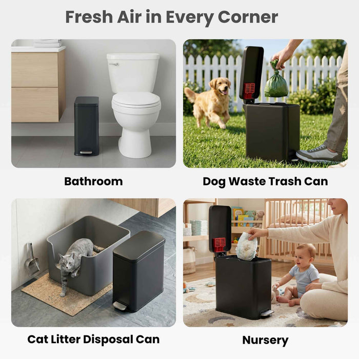 12 Liter / 3 Gallon SoftStep Matte Black Stainless Steel Slim Step Pedal Pet Waste Receptacle with AbsorbX Odor Filter