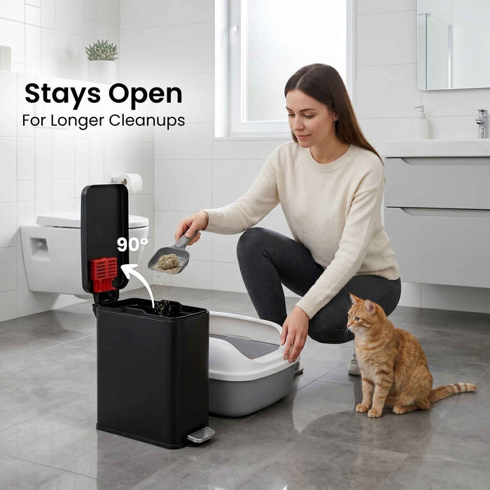 12 Liter / 3 Gallon SoftStep Matte Black Stainless Steel Slim Step Pedal Pet Waste Receptacle with AbsorbX Odor Filter