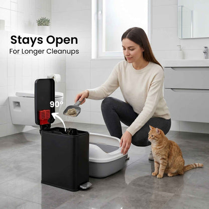 12 Liter / 3 Gallon SoftStep Matte Black Stainless Steel Slim Step Pedal Pet Waste Receptacle with AbsorbX Odor Filter