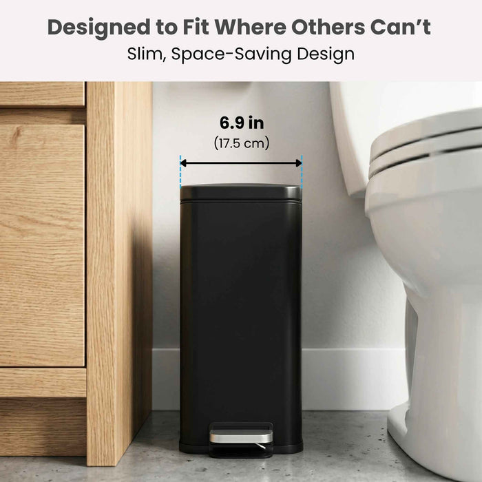 12 Liter / 3 Gallon SoftStep Matte Black Stainless Steel Slim Step Pedal Pet Waste Receptacle with AbsorbX Odor Filter