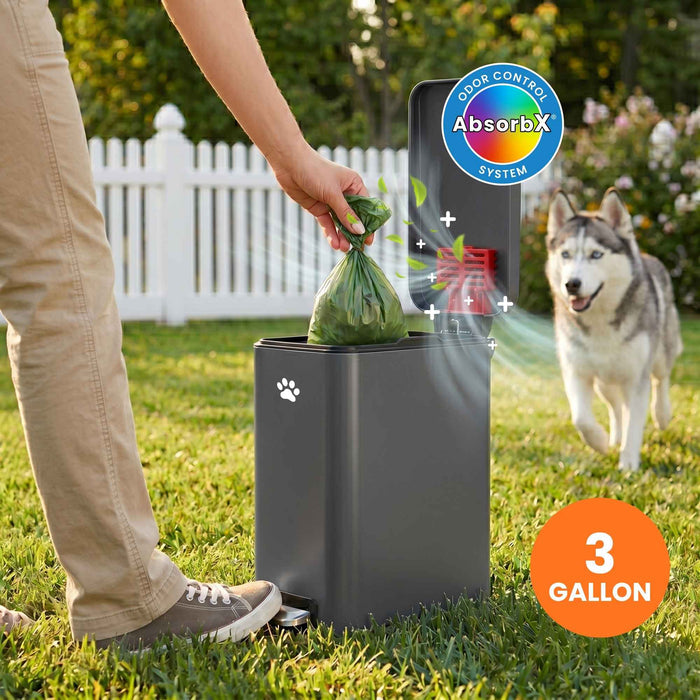 12 Liter / 3 Gallon SoftStep Matte Gray Stainless Steel Slim Step Pedal Pet Waste Receptacle with AbsorbX Odor Filter