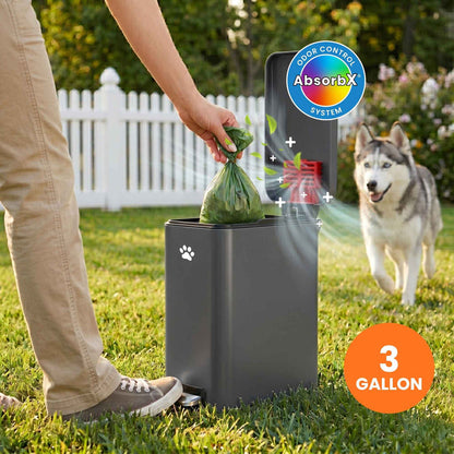 12 Liter / 3 Gallon SoftStep Matte Gray Stainless Steel Slim Step Pedal Pet Waste Receptacle with AbsorbX Odor Filter