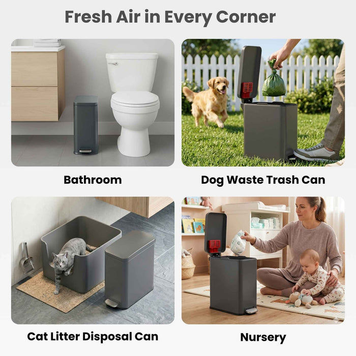 12 Liter / 3 Gallon SoftStep Matte Gray Stainless Steel Slim Step Pedal Pet Waste Receptacle with AbsorbX Odor Filter