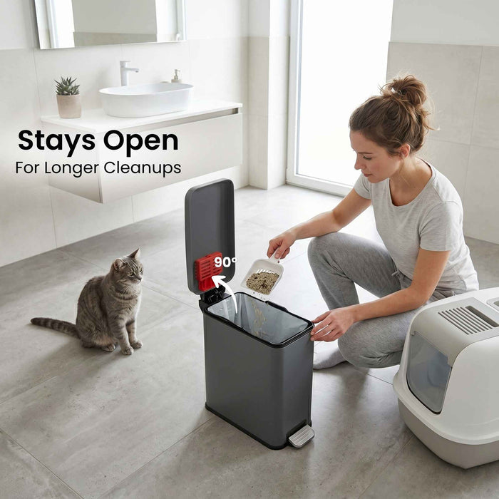 12 Liter / 3 Gallon SoftStep Matte Gray Stainless Steel Slim Step Pedal Pet Waste Receptacle with AbsorbX Odor Filter
