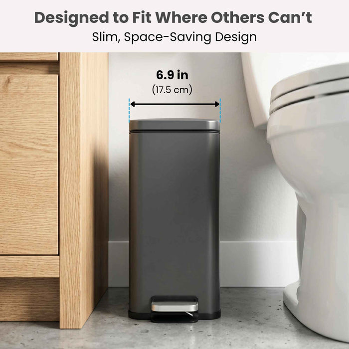 12 Liter / 3 Gallon SoftStep Matte Gray Stainless Steel Slim Step Pedal Pet Waste Receptacle with AbsorbX Odor Filter