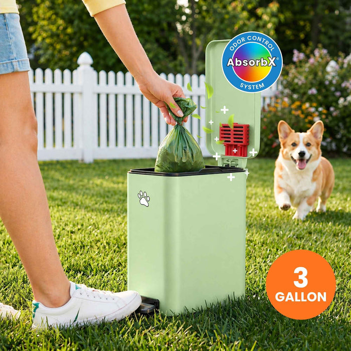12 Liter / 3 Gallon SoftStep Matte Pastel Green Stainless Steel Slim Step Pedal Pet Waste Receptacle with AbsorbX Odor Filter