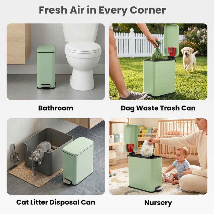 12 Liter / 3 Gallon SoftStep Matte Pastel Green Stainless Steel Slim Step Pedal Pet Waste Receptacle with AbsorbX Odor Filter