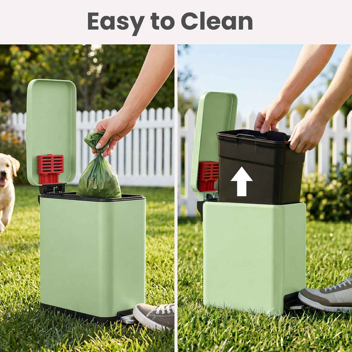 12 Liter / 3 Gallon SoftStep Matte Pastel Green Stainless Steel Slim Step Pedal Pet Waste Receptacle with AbsorbX Odor Filter