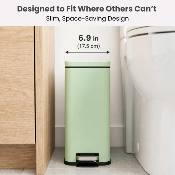 12 Liter / 3 Gallon SoftStep Matte Pastel Green Stainless Steel Slim Step Pedal Pet Waste Receptacle with AbsorbX Odor Filter