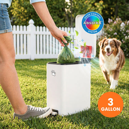 12 Liter / 3 Gallon SoftStep Matte White Stainless Steel Slim Step Pedal Pet Waste Receptacle with AbsorbX Odor Filter