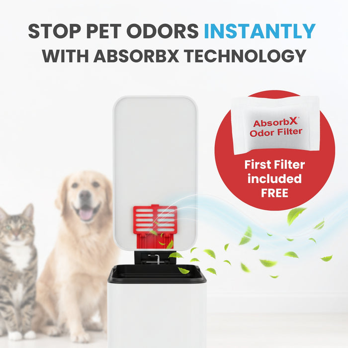 12 Liter / 3 Gallon SoftStep Matte White Stainless Steel Slim Step Pedal Pet Waste Receptacle with AbsorbX Odor Filter
