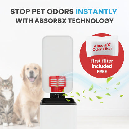 12 Liter / 3 Gallon SoftStep Matte White Stainless Steel Slim Step Pedal Pet Waste Receptacle with AbsorbX Odor Filter