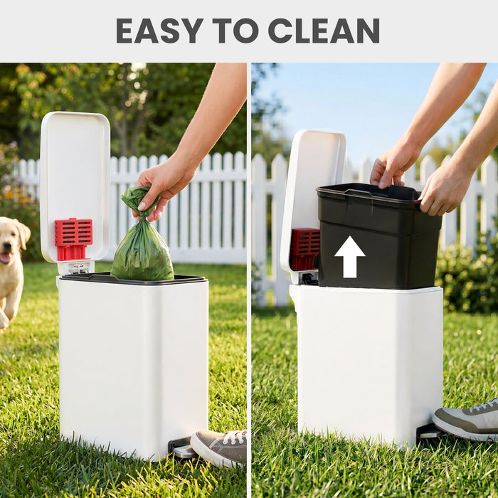 12 Liter / 3 Gallon SoftStep Matte White Stainless Steel Slim Step Pedal Pet Waste Receptacle with AbsorbX Odor Filter
