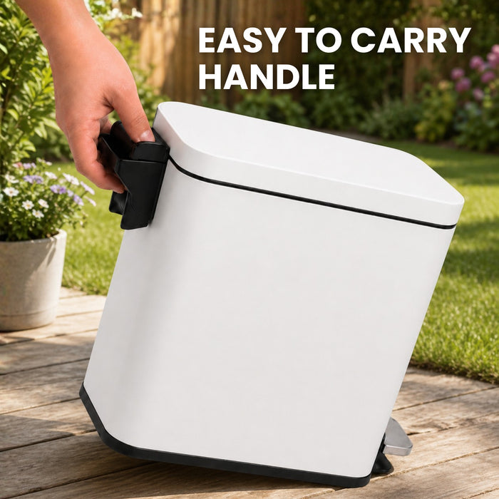12 Liter / 3 Gallon SoftStep Matte White Stainless Steel Slim Step Pedal Pet Waste Receptacle with AbsorbX Odor Filter